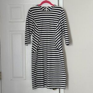 J. McLaughlin Navy & White Striped Dress Knee Length Medium Sheath Slimming